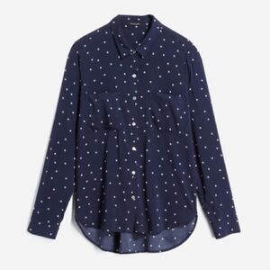 Staccato Blouse Star Print Satin Rayon Navy Blue size large